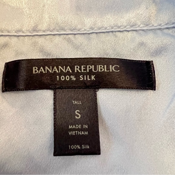 Banana Republic Blue Silk Button Up Blouse Office Career Long Sleeve Sz S FLAW - Picture 6 of 16